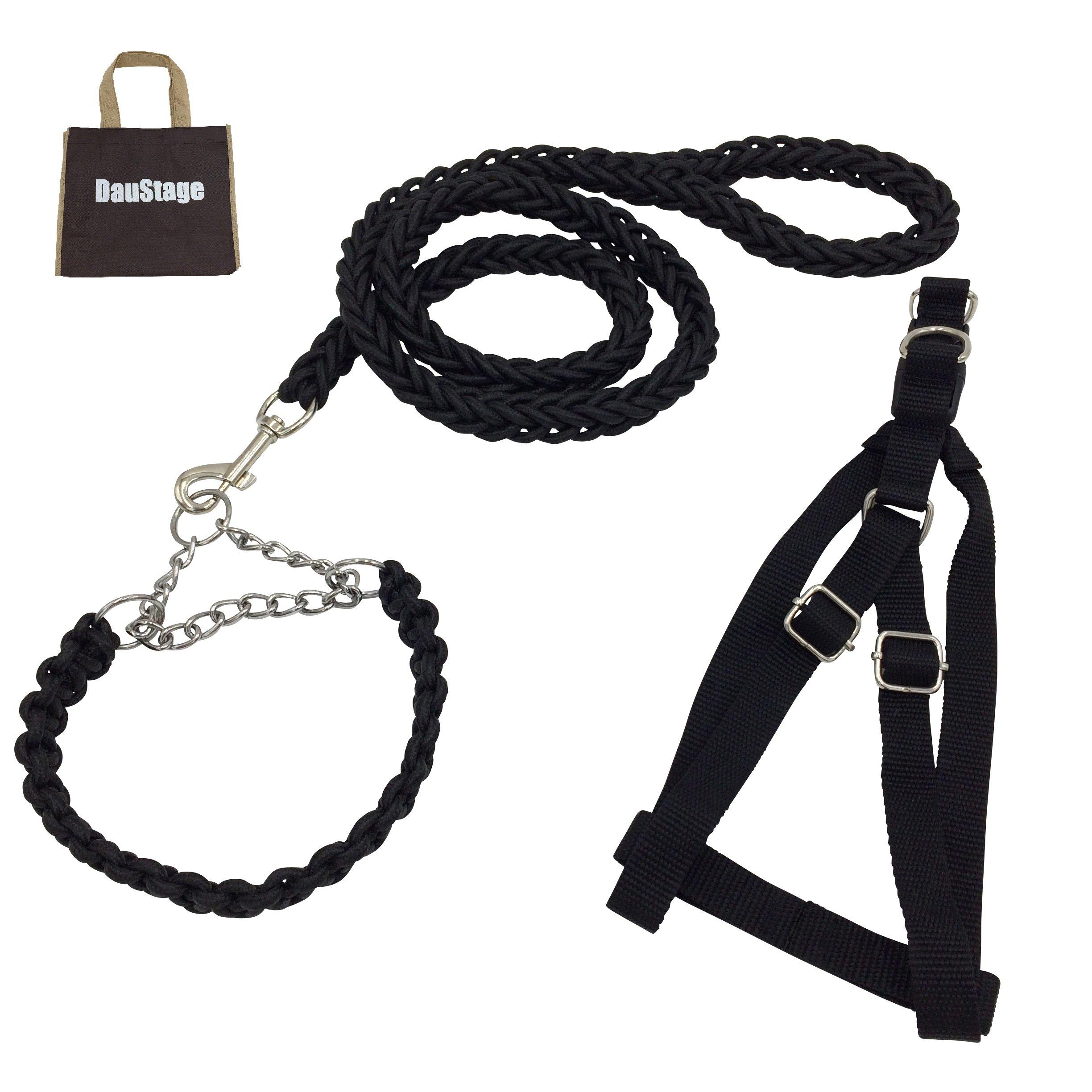 

Braided Choke and Lead Set for and Large Dogs with Tote Bag Collar, Harness, [DauStage] 4-Piece Small, Medium, (M, Black) чёрный