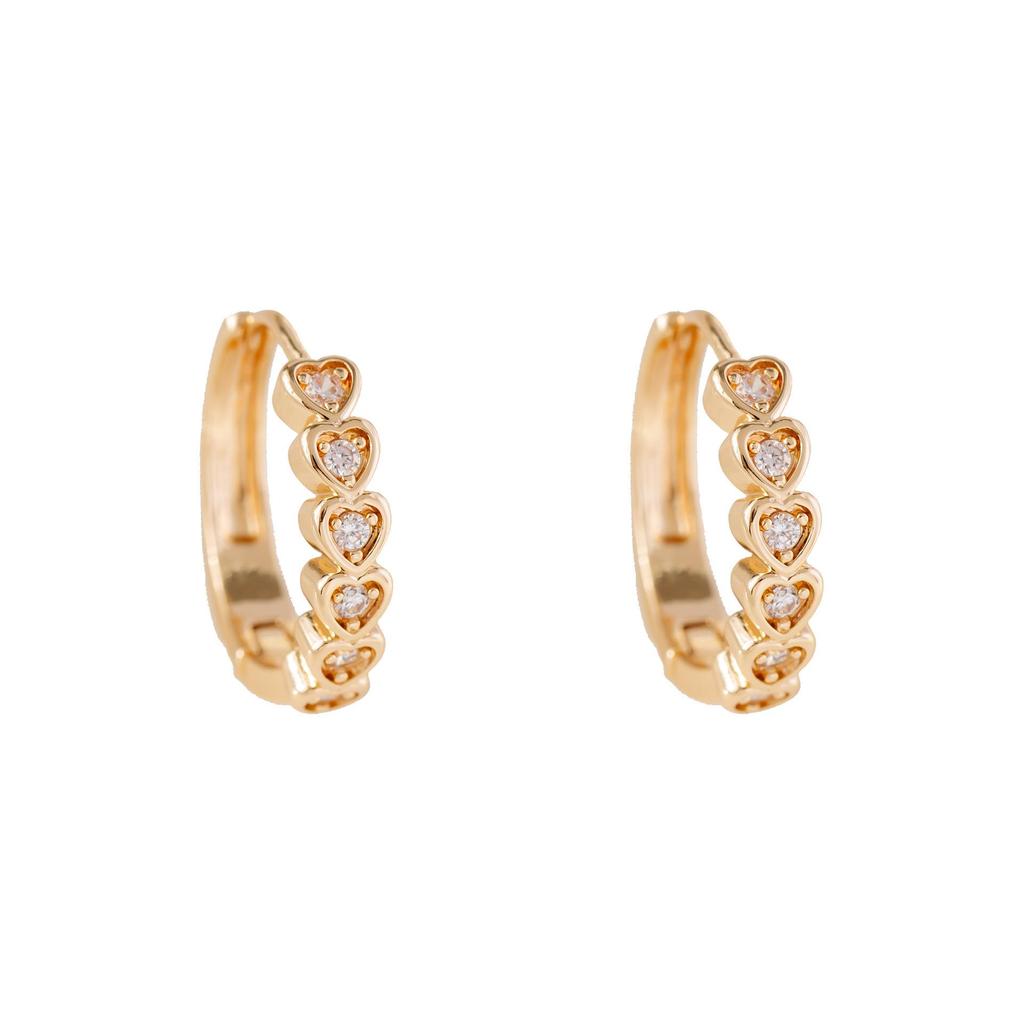 Korean Diamond Heart Studs & Ear Cuffs: Elegant Micro-Set Zircon Earrings for Women
