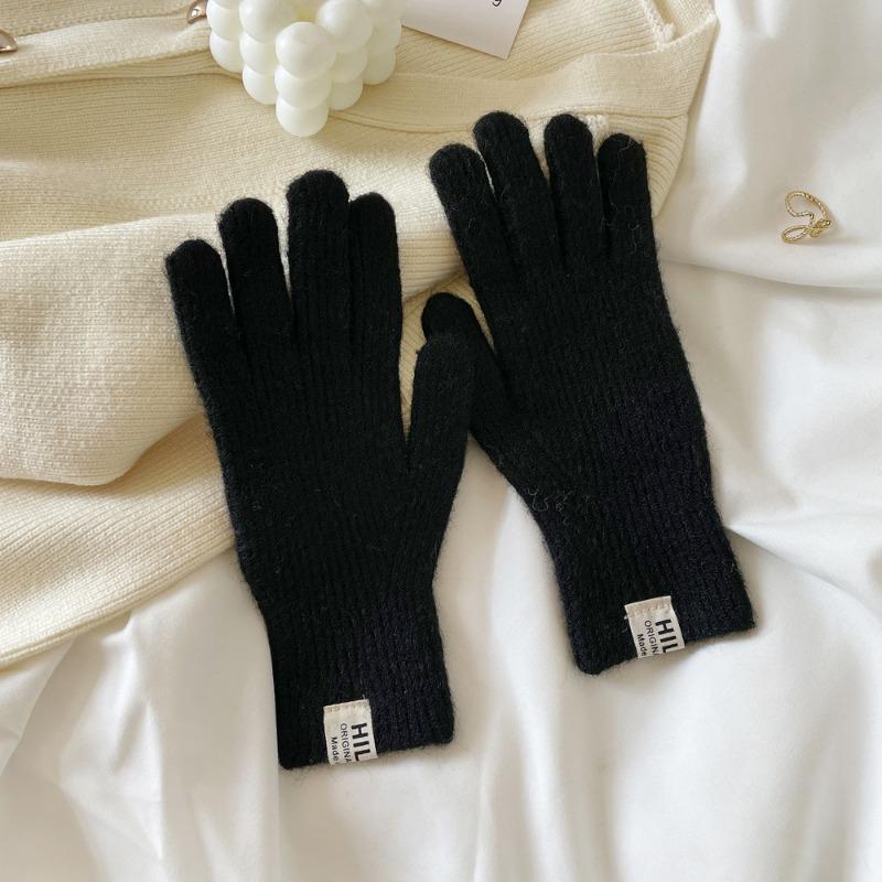 Simple earth-colored wool gloves knitted gloves women's autumn and winter warm advanced relaxation short gloves
