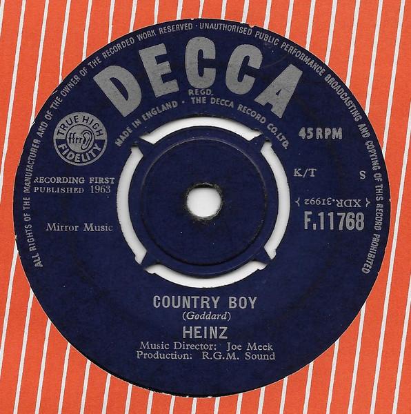 

7inch Record HEINZ - Country Boy F11768 Decca 1963 UK Rock Used