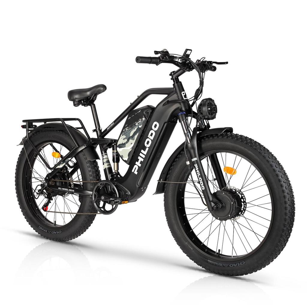PHILODO JUMBO Elektrisches Erwachsenenrad 2000W Motor 48V23AH Akku 26 Zoll Breite Fettreifen Geländetaugliches Elektrofahrrad Off-Road Berg Stadt Pendeln