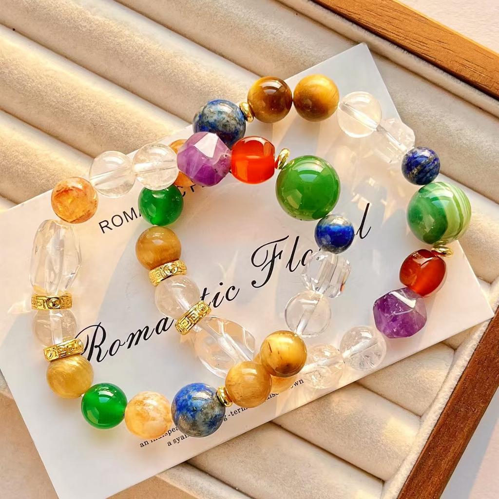 Large Particle Natural Lapis Lazuli Amethyst Tiger'S Eye Green Chalcedony White Crystal Duobao Bracelet Bracelet.