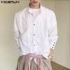 INCERUN Men Spring Stand Neck Long Sleeve Striped Casual Oversized Shirts Tops