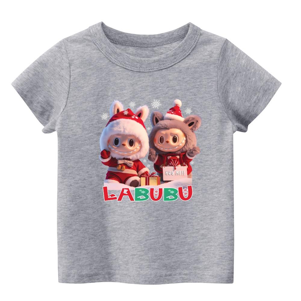 2025 New LABUBU Children's Short Sleeved T-shirt Cute Cartoon Style Pattern Round Neck Short Sleeved Top
