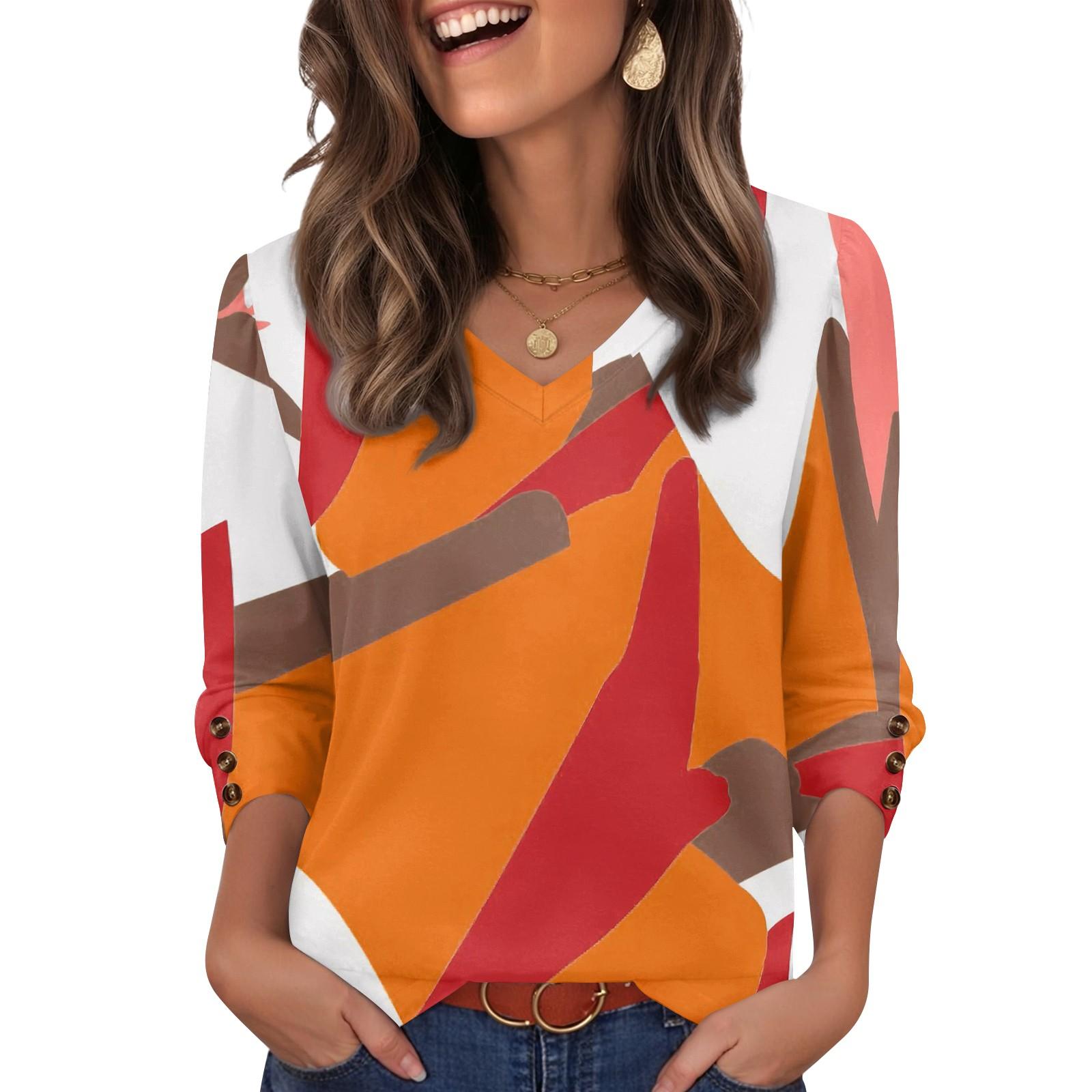 

Женская мода, повседневный и ретро топ с V-образным вырезом M оранжевый