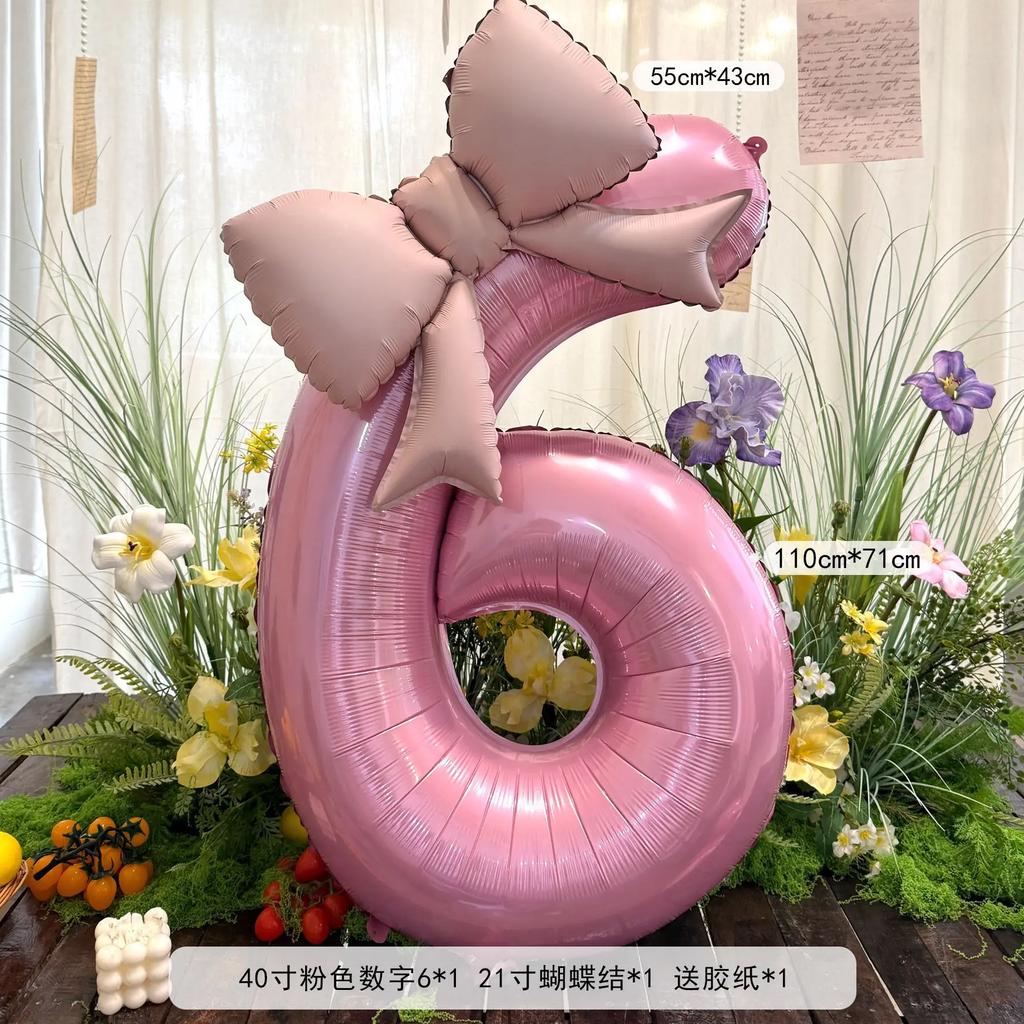 40inch Pink Number Bowknot Aluminum Foil Balloon Wedding Birthday Party Decor Baby Shower Number 0-9 Party Photo Props Supply