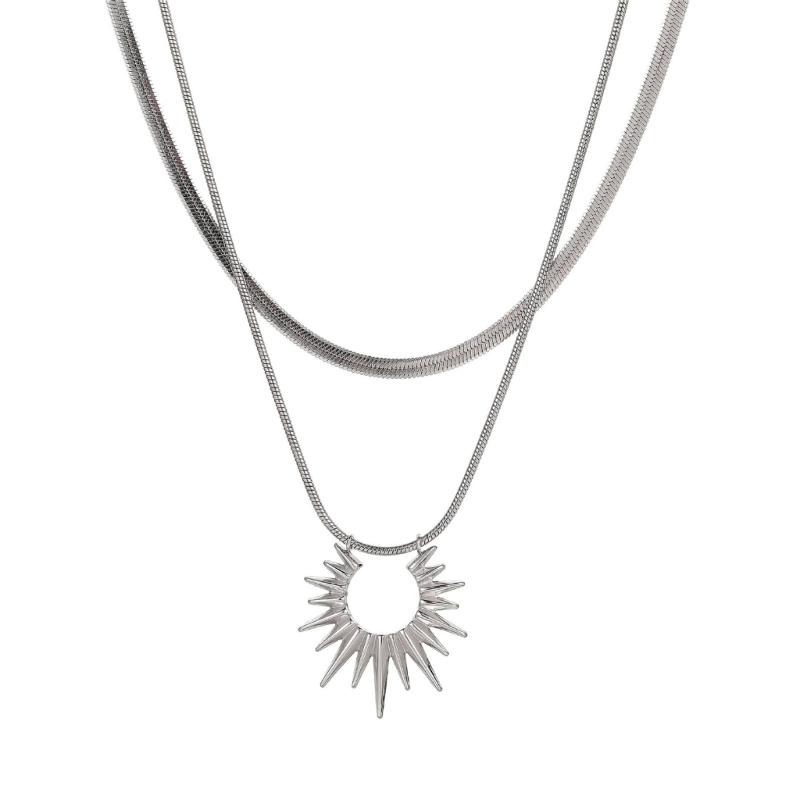 Элегантное титановое стальное ожерелье Солнце Многослойный чокер Повседневное ношение Многослойное ожерелье с подвеской Солнце Минималистичный стиль Украшения 1