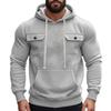 Men's American Style Heavyweight Plus Velvet Hooded Outdoor Workwear Sweatshirt - Multi-Pocket, Long Sleeve, Autumn/Winter Warmth
