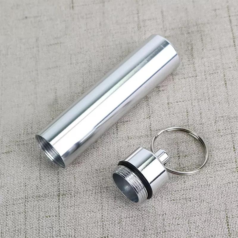 Aluminum Alloy Portable Pill Case Waterproof Keychain Hanging Capsule Bottle Container Outdoor Camping Travel Tablet Storage Box