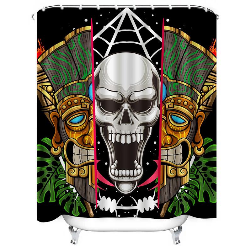 Tuniu Aztec Skull Shower Curtain Cool Tribal Art Scary Horror Room Decor Wall Hanging Bathroom Decor