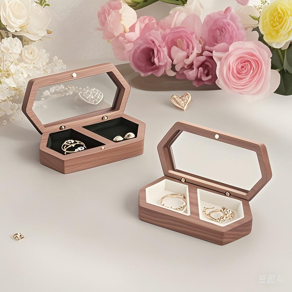 [Vintage Jewelry Box] Vintage Wooden 1pc Jewelry Box | Ring Display Box, Wedding Ring Storage Box, Earrings Necklace Storage Box, Small Jewelry Box