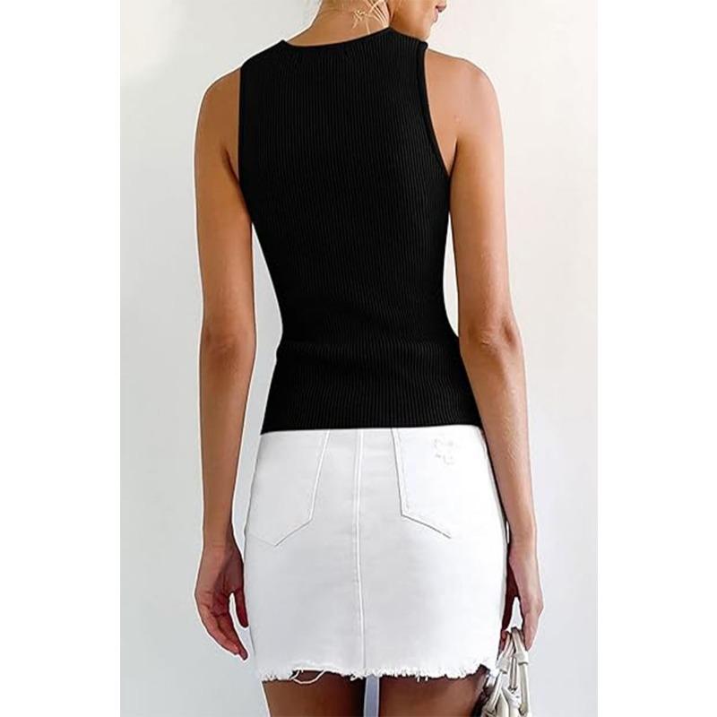 YYFS Dámská móda Ležérní Léto Jaro Jednobarevný potisk Halenky a košile s výstřihem do O bez rukávů