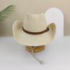 57-62CM Un cappello da cowboy western a tesa larga da uomo e da donna, cappello jazz alla moda, cappello da sole estivo da spiaggia con corda antivento