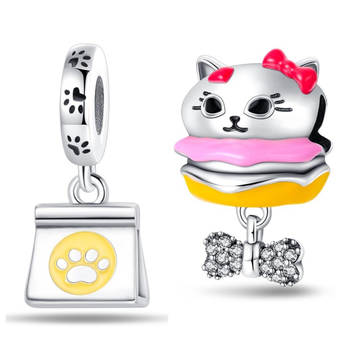 

s925 Pet Life Series Cat Burger Модный браслет из бисера Ожерелье
