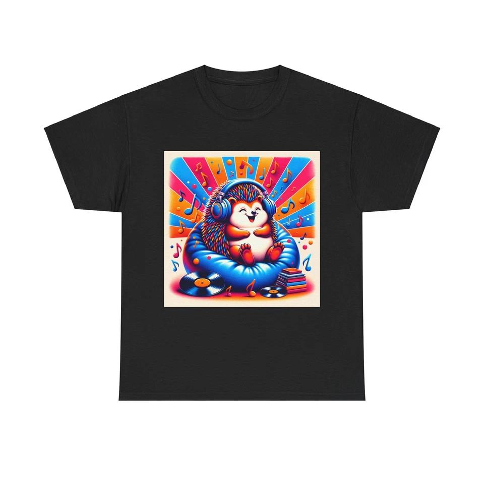 Unisex Adult T Shirt Hedgehog Music Illustration Colorful Art 2XL