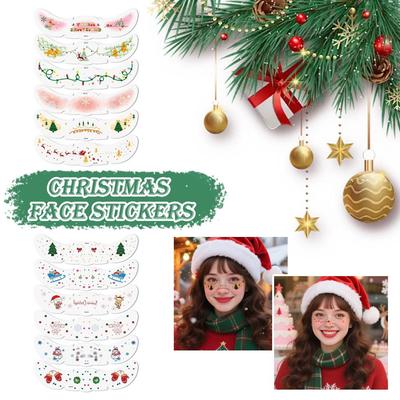 6pcs Christmas Face Tattoo Stickers Bells Bow Hearts Stars Ribbons Freckles Temporary Tattoo Stickers for Festival Party