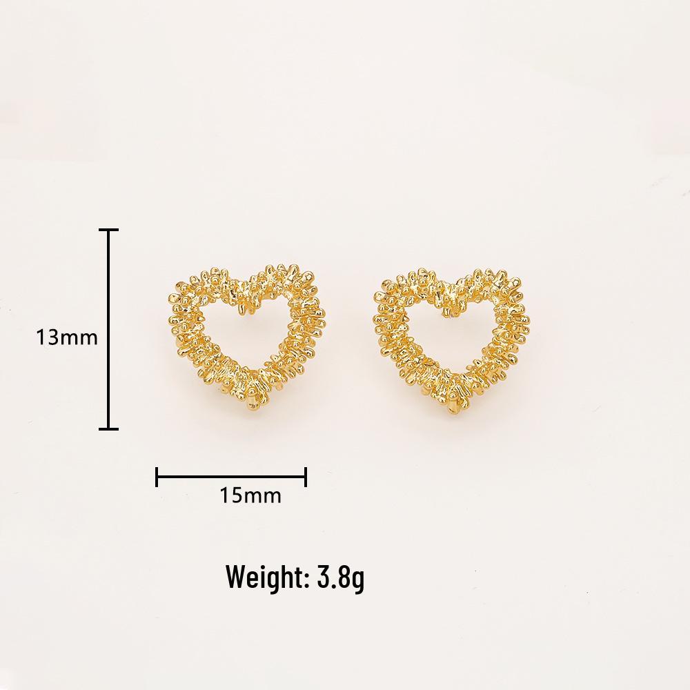 Romantic 925 Silver Heart Stud Earrings, Gold Plated, High-End Fashion, Simple INS Style Jewelry for Women