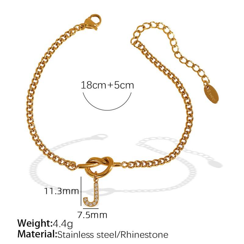 Gold Plated Letter Knot Charm Bracelet Women 26 Alphabet Initials Titanium Steel Luxury Minimalist Jewelry
