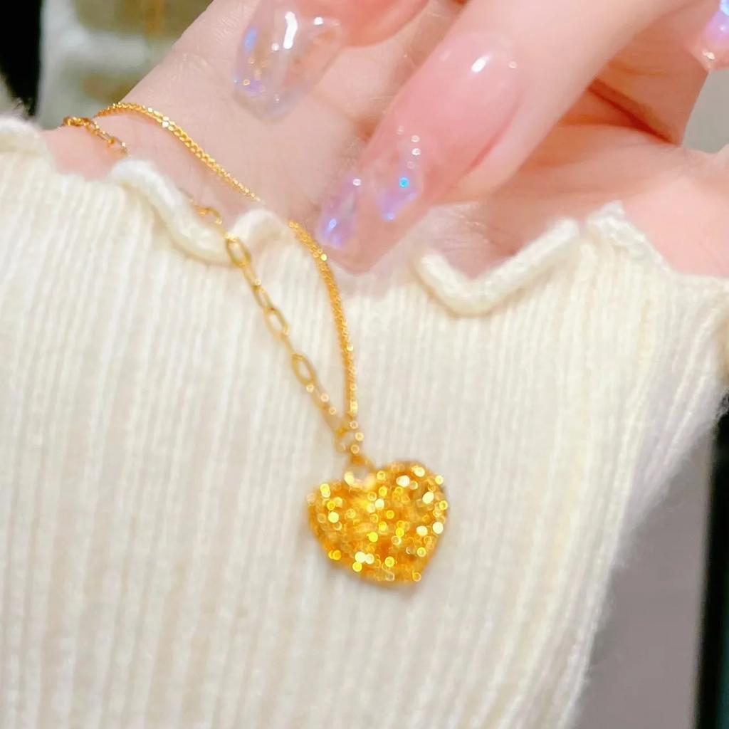 Echtgold gebürsteter Zuckerwürfel Liebe AB Halskette leichter Luxus mit süßem Design Sinn für weibliches Geschenk Schmuck