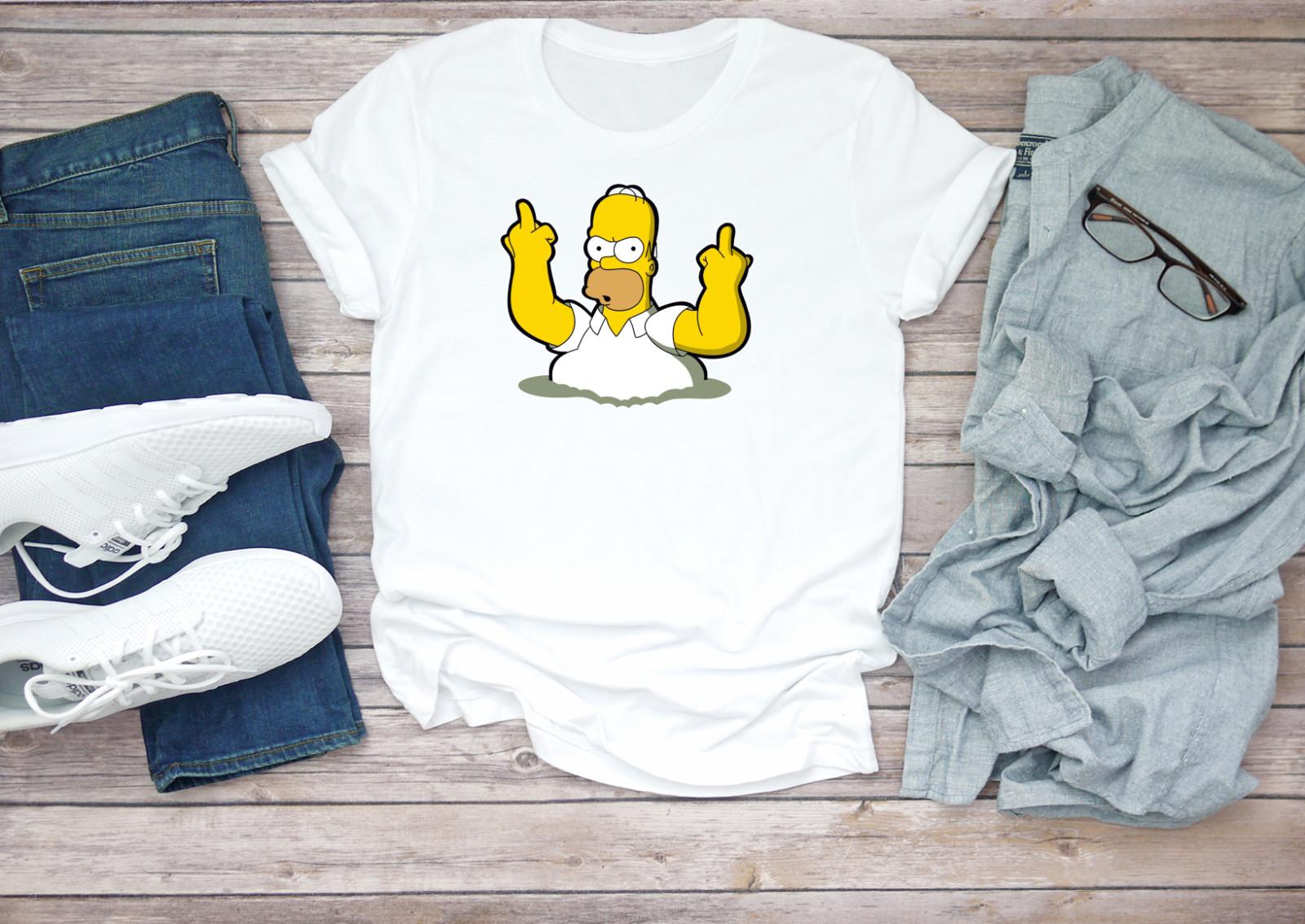 Homer Simpson Simpsons Short Sleeve White Black Men T-shirt G086 XXL