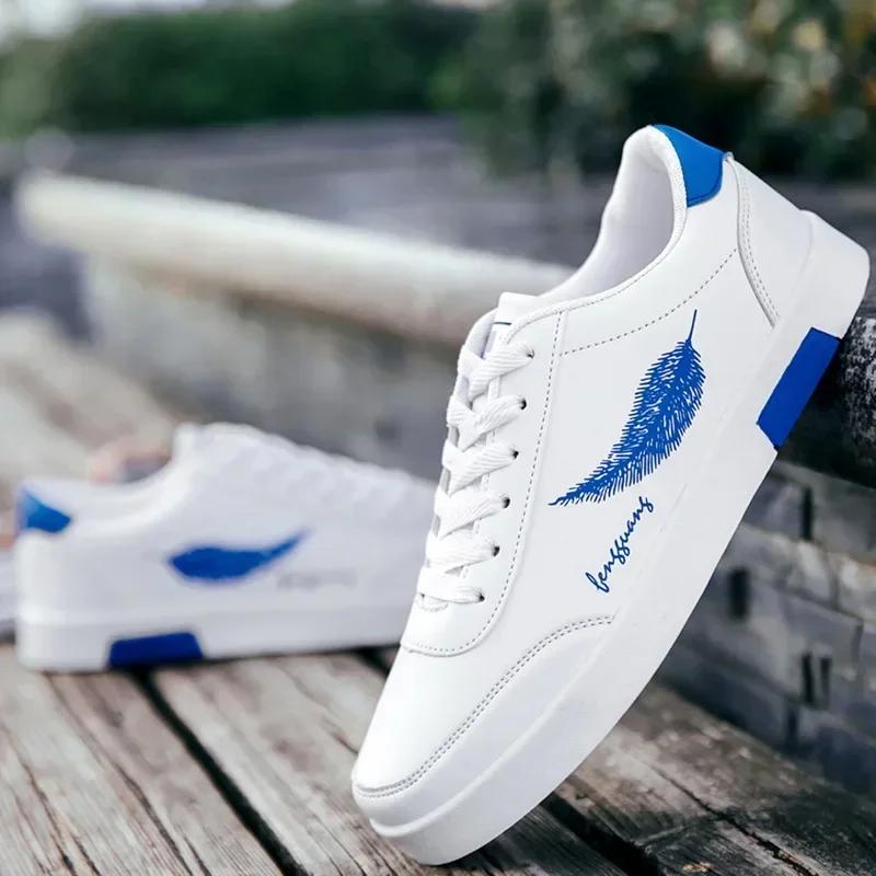 Men's Leather Casual Shoes Fashion Sneakers Lace Up Vulcanized Shoes Lightweight Leather Tennis Shoes for Men Zapatillas Hombre