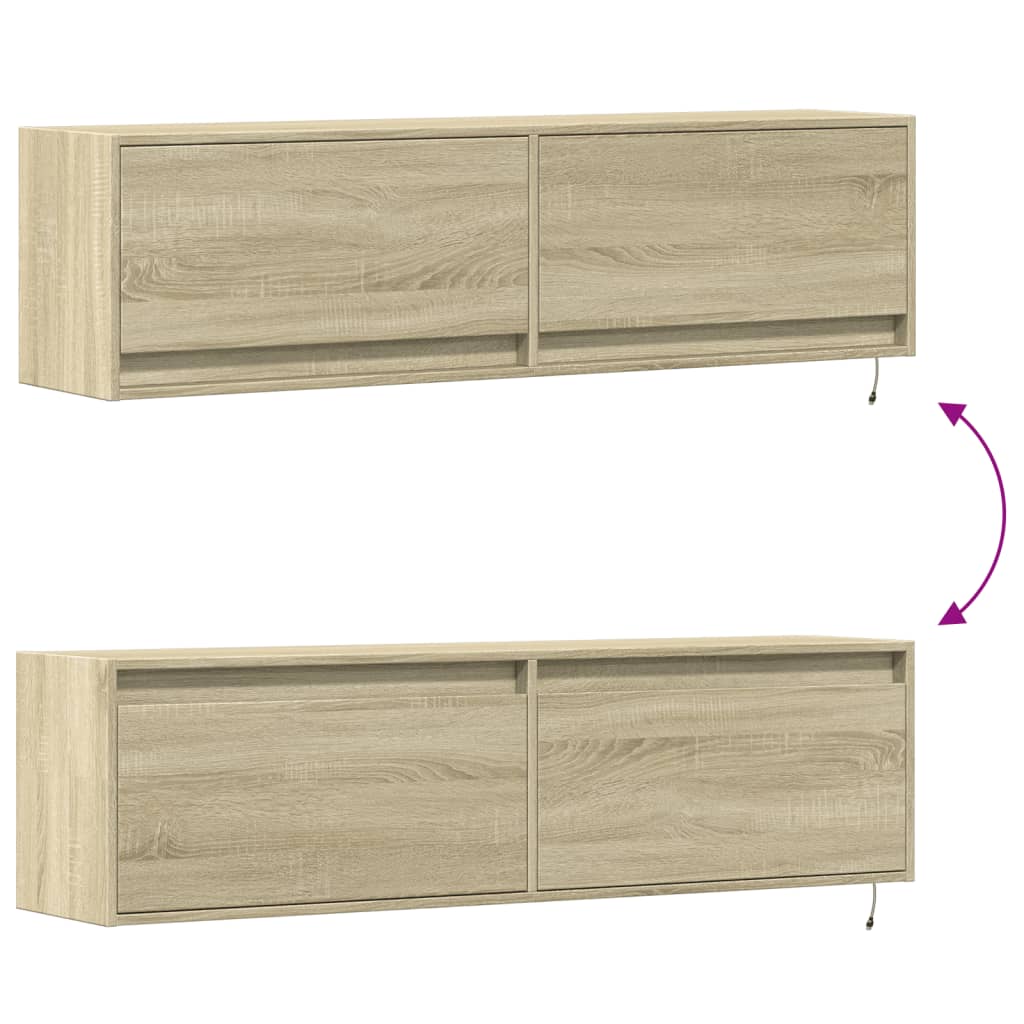 TV Wall Cabinet with LED Lighting Sonoma Oak Finish 140 x 31 x 38 cm