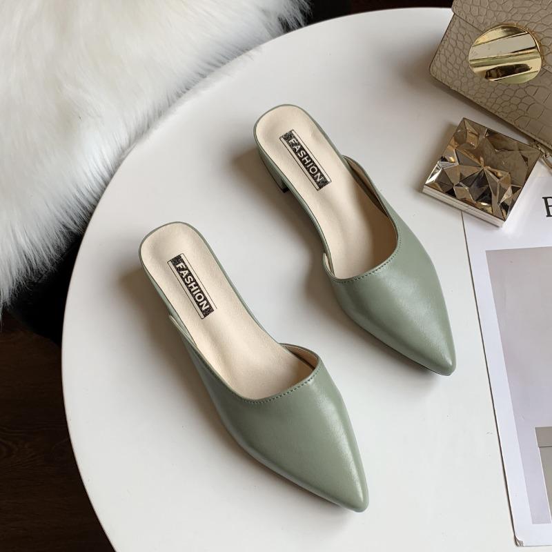 Fashion Women's Mid-heel Baotou Sandals Spring New Pointed Head Shallow Mouth Soft Sole Anti-slip Wear-resistant Slippers