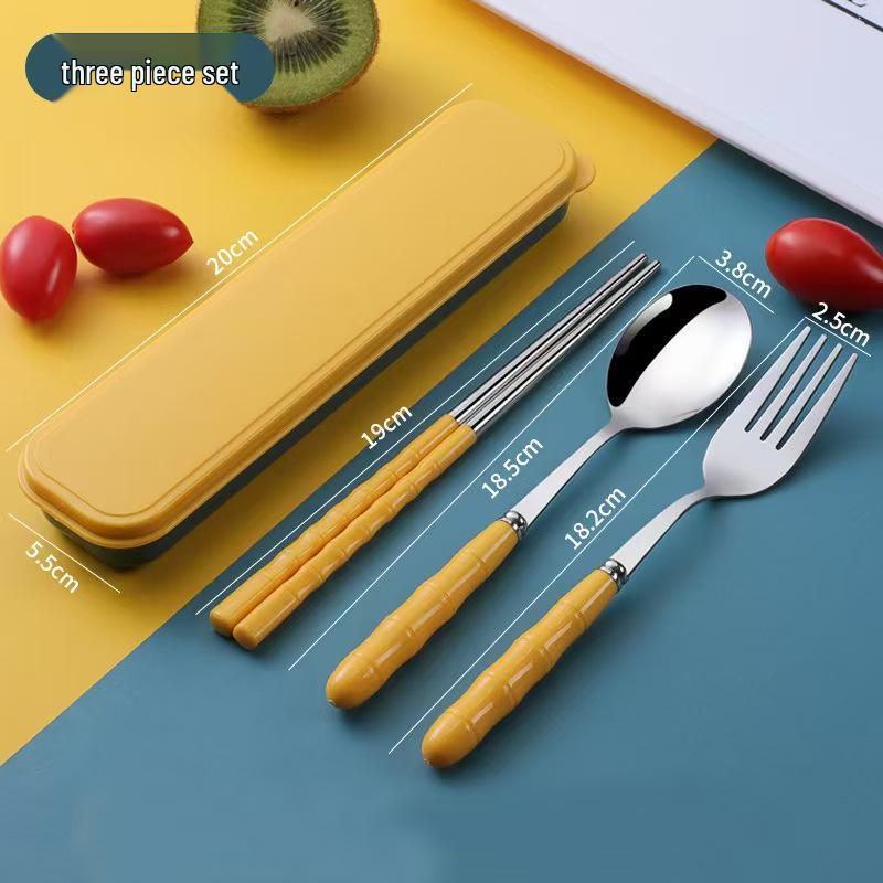 

Премиальный портативный набор столовых приборов из нержавеющей стали: Включает палочки для еды, ложку и вилку с коробкой для хранения.