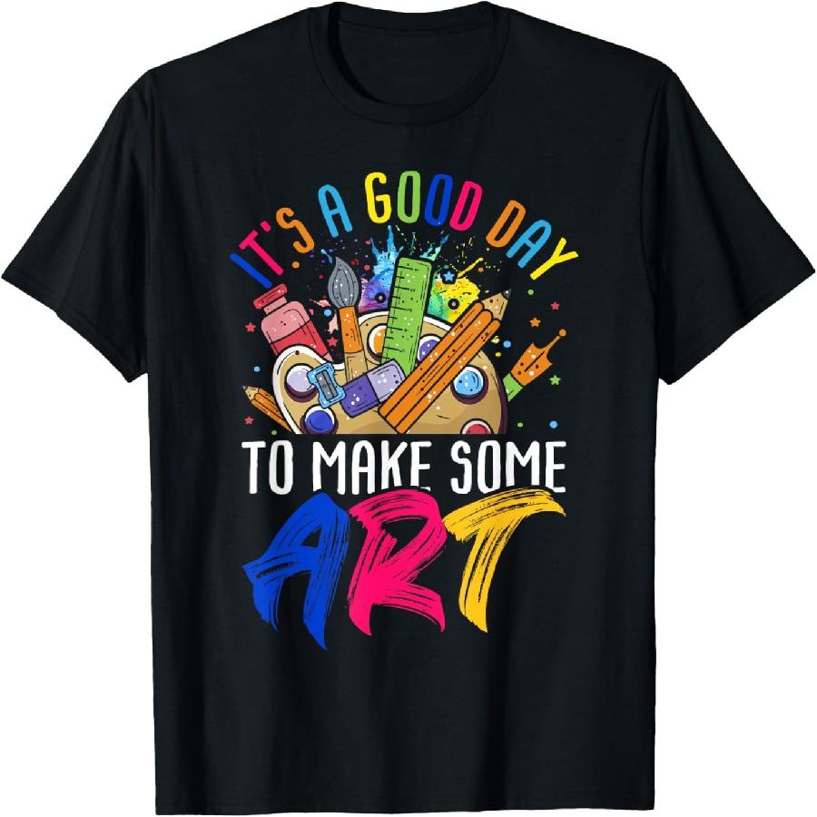 

It s A Good Day To Make Art Clothes & Tees Unisex Art Teacher Drawing Teacher T-Shirt Black Small Modern Classic Crew Neck Short Sleeve XXXXXL чорний