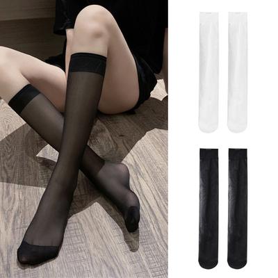 1 Pair Stockings Solid Color Sweat-absorbing Breathable Sweet High Elasticity Knee Socks for Daily Wear