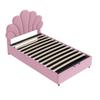 Upholstered Children's Bed 90 x 200 cm, with Floral Headboard and Slatted Frame, with Height-Adjustable and Hydraulic Storage, Velvet Fabric, Pink