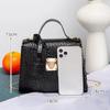 Crocodile Embossed Pu Leather Top Handle Handbag With Secure Metal Lock Color Options For Daily Work Shopping Dating