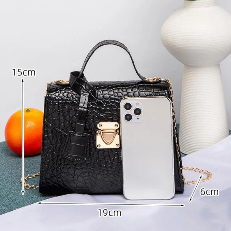 Crocodile Embossed Pu Leather Top Handle Handbag With Secure Metal Lock Color Options For Daily Work Shopping Dating