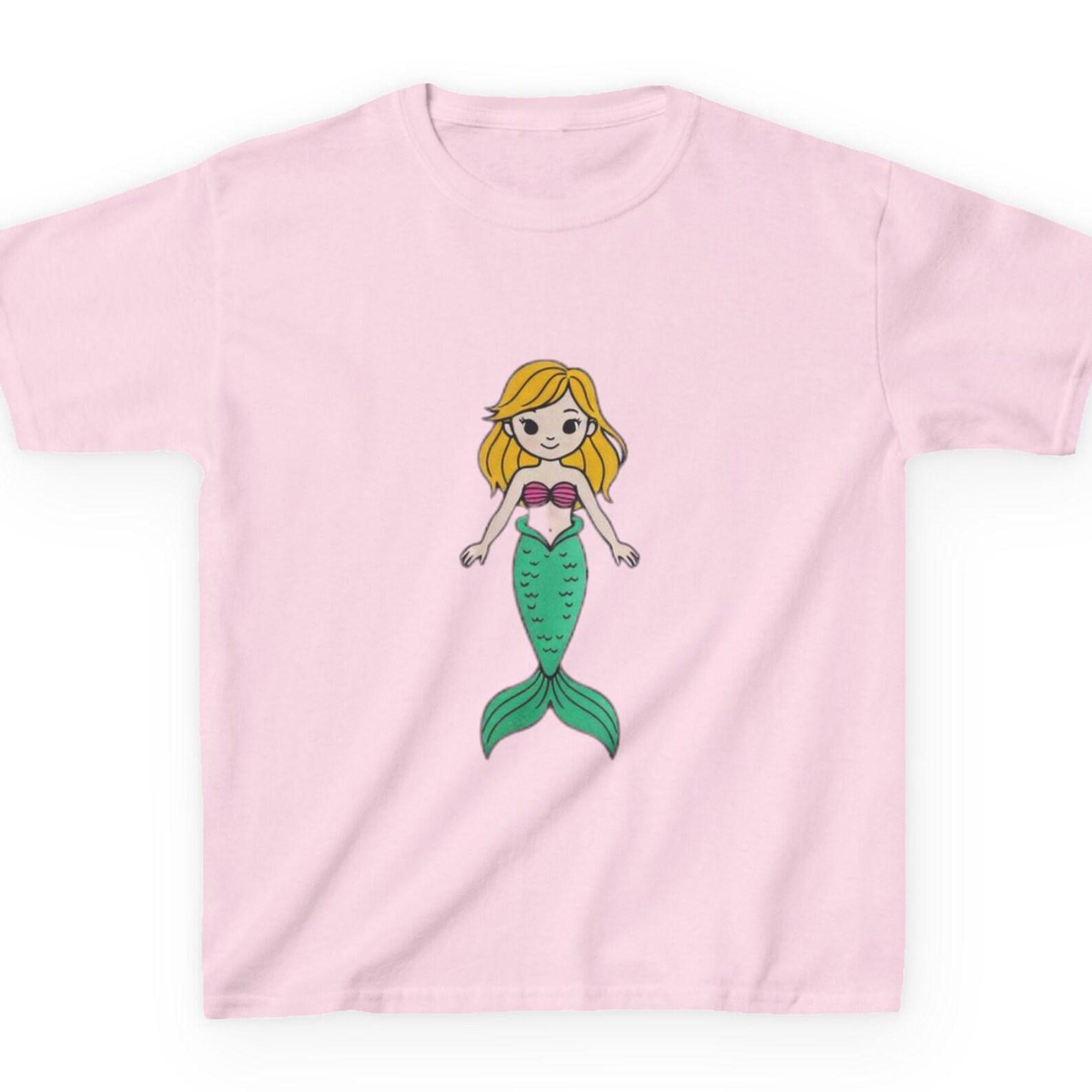 Cartoon Mermaid Kids T-Shirt | Little Mermaid Birthday Shirt | Under the Sea Party Tee | Magical Mermaid Graphic Kids Top | 100