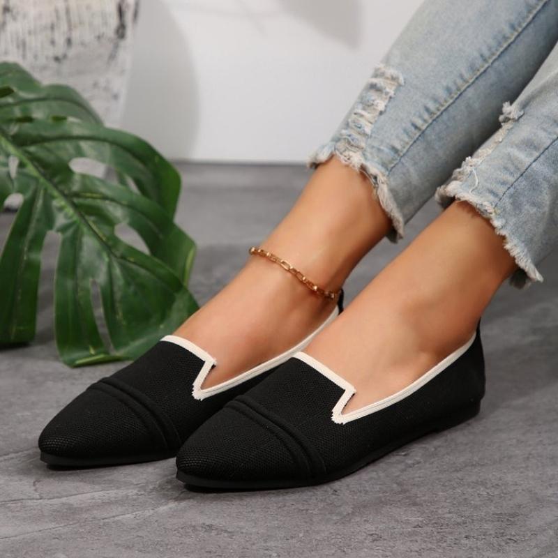 New Women's Pointed Toe Flat Shoes Solid Color Knitted Slip on Shoes Casual Breathable Ballet Flats Women Flat Shoes Loafers