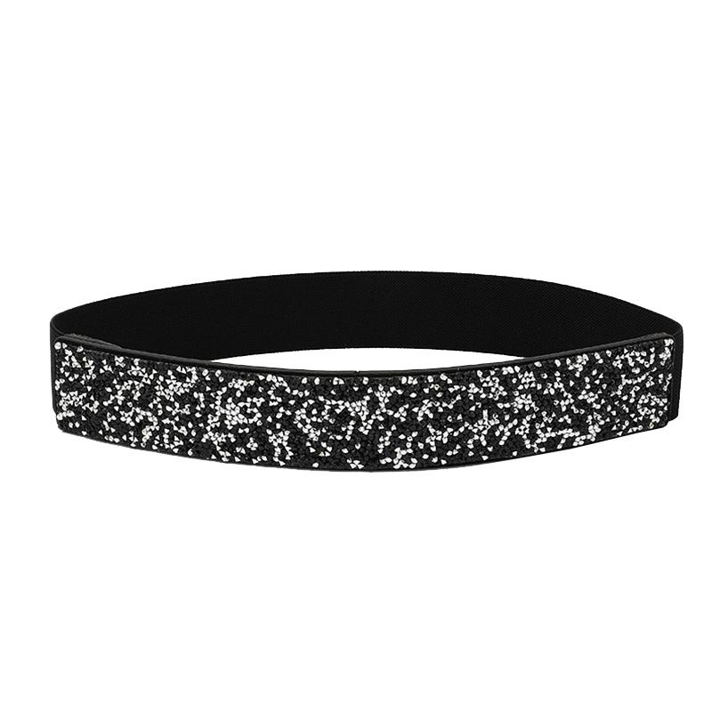 1Pc Full Diamante Wide Women's Ladies Dress Imitation Leather Stretch Waistband Rhinestone Belt