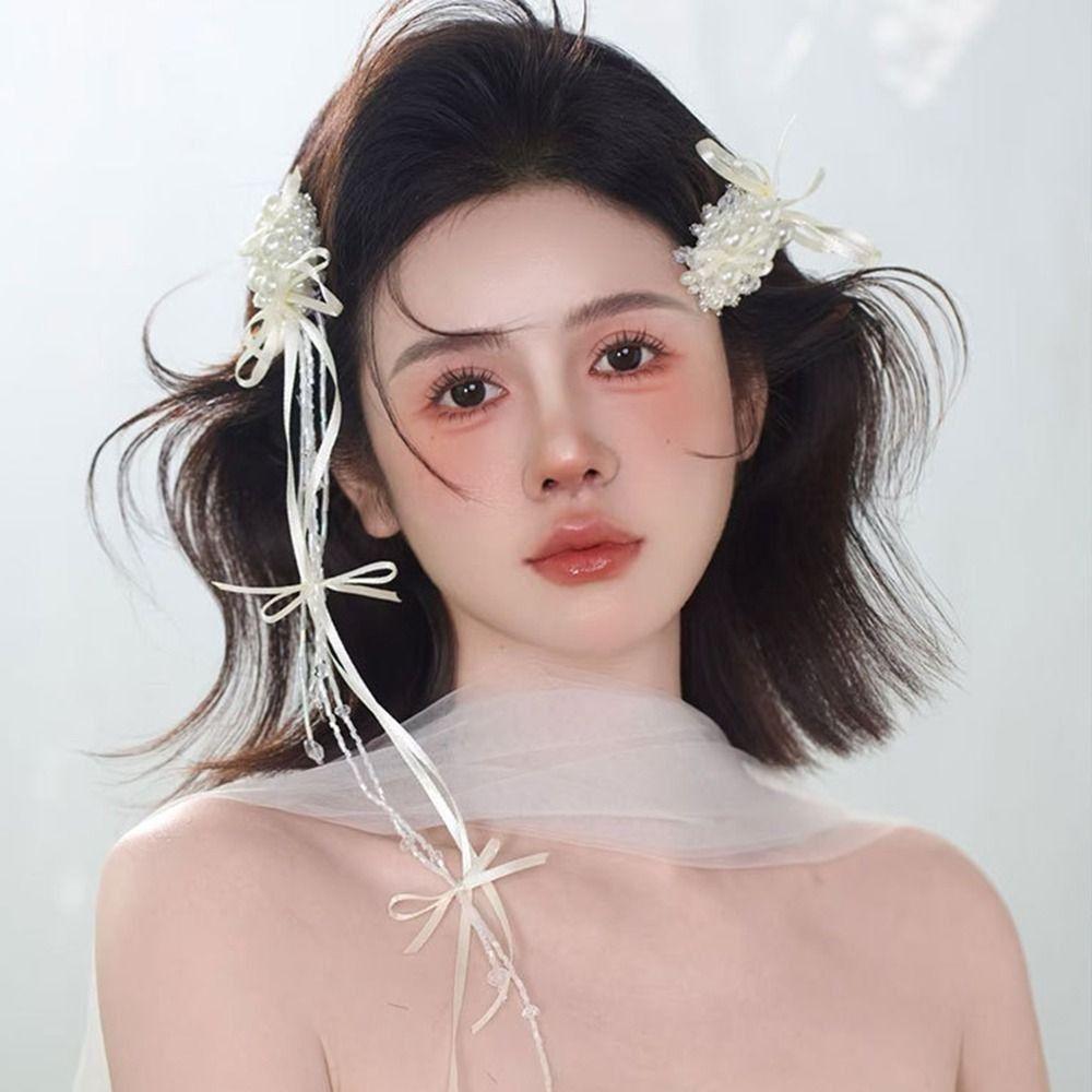 1 Pair Stylish Bridal Hair Clip Pearl Beads Wedding Headdress Fairy Bride Hairpin Bride Accessories