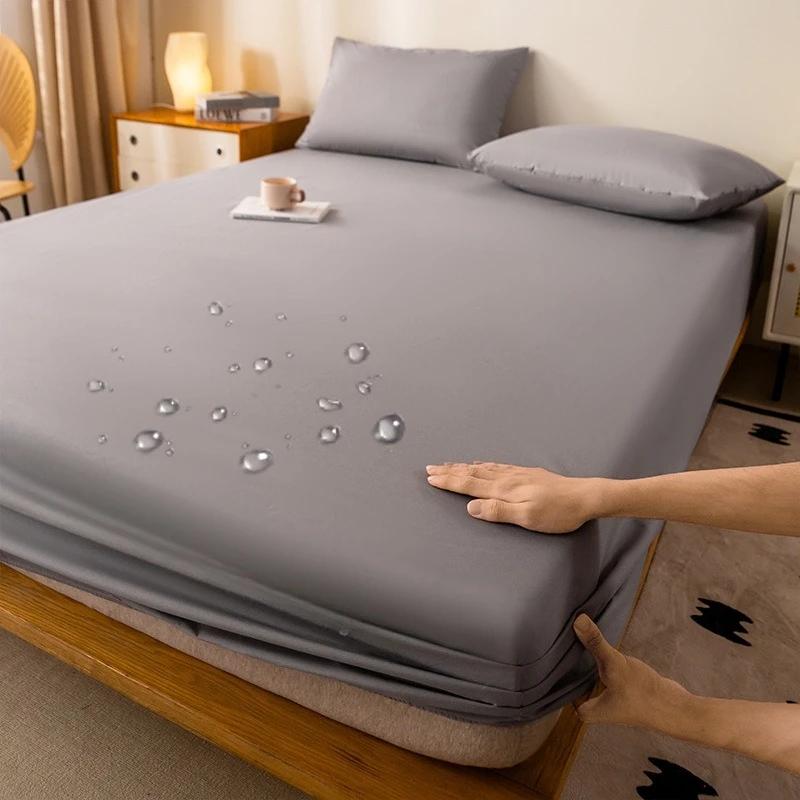 Soild Color Waterproof Fit Sheet with Elastic Band Non Slip Adjustable Mattress Cover for Double King Queen Bed 90/120/150/180/200cm