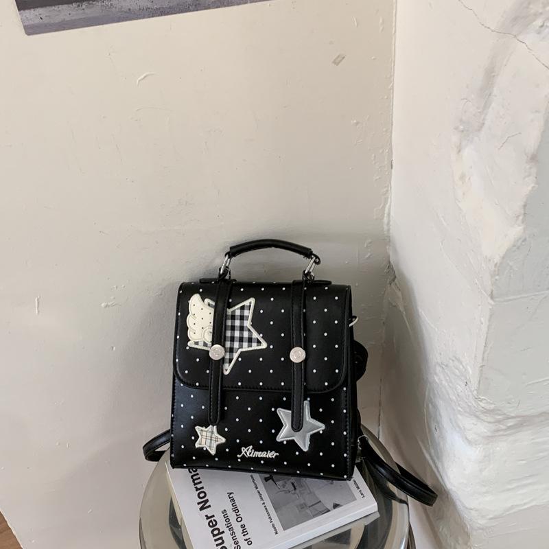 Korean Solid Color Polka Dot Backpack Women's New Fashion Foreign Style Handbag Trendy Casual Foreign Style Small Schoolbag