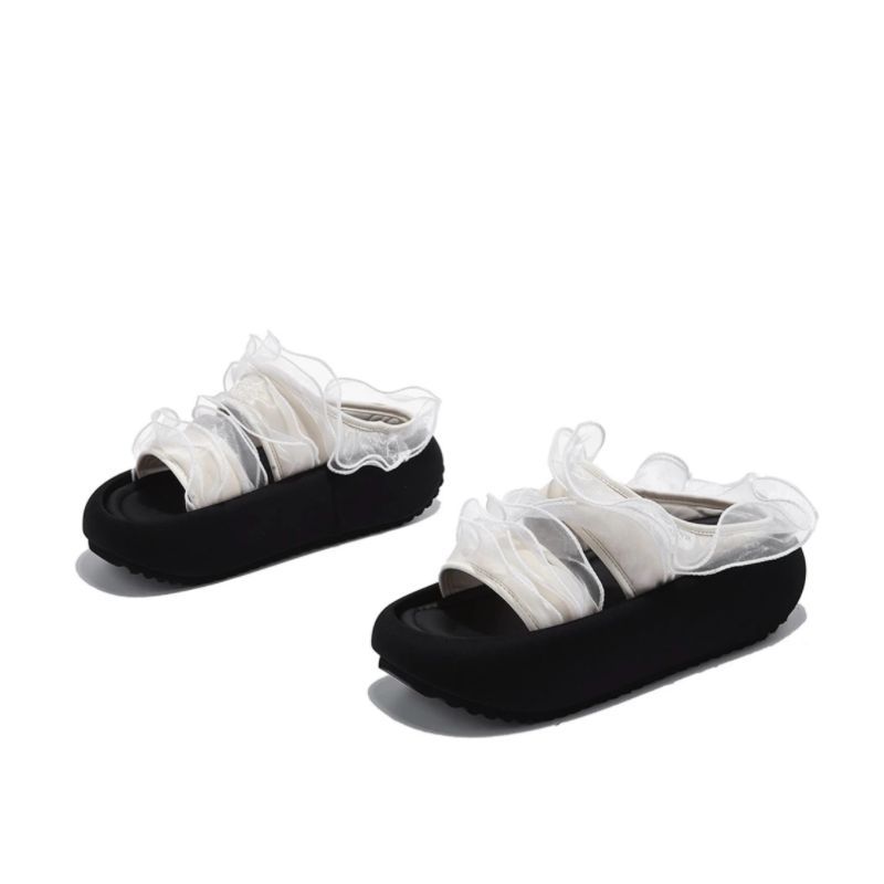 

Французское кружево прохладные тапочки женские лето 2025 новая мода универсальные с юбкой носить с открытым носком пляжные тапочки 35 бежевый