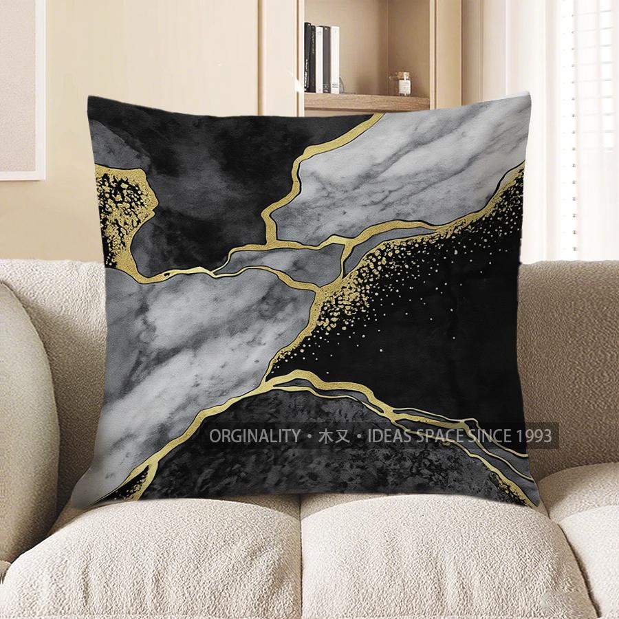 Home Decor Modern Gold Marbled Digital Printed Pillow Pattern Cushion Cover Suitable for Sofa Bedroom Car Pillow Cover
