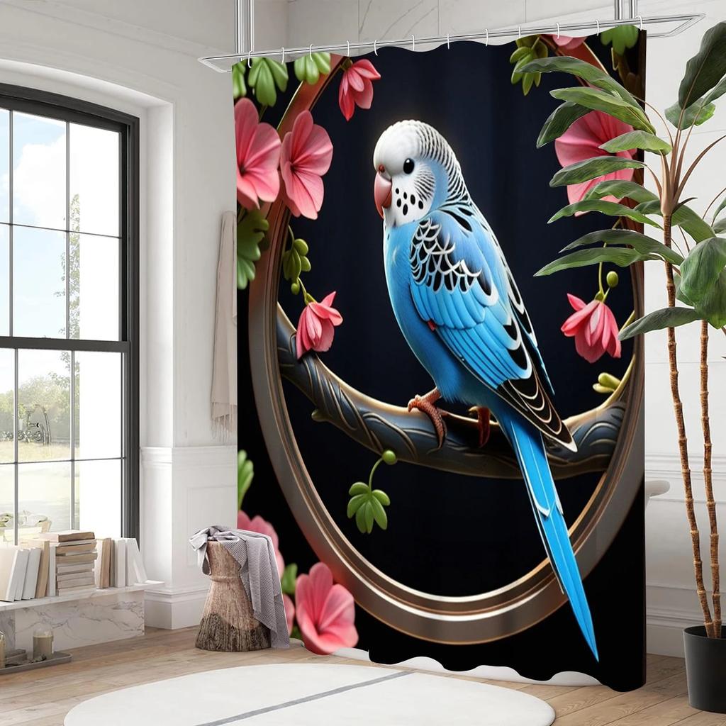 Blumen- und Vogelmuster Duschvorhang Badezimmer Duschvorhang Wasserdicht Mit 12 Haken Heimdeko