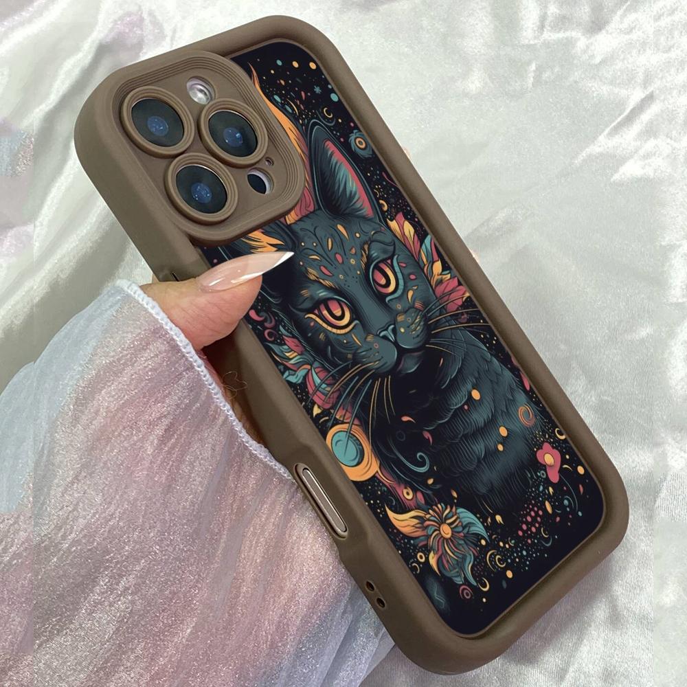 

JT368 Mystical Black Cat Aesthetic for iPhone 17 16 15 14 13 Pro Max Samsung S26 S25 Ultra A17 A07 A56 A16 Xiaomi 15T Redmi 15c Note 14 13 Soft Case Redmi 15C 4G/5G(171.6) коричневий