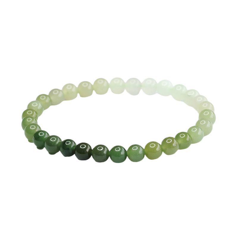 Hetian Jade Gradient Green Bracelet - Clear Water Round Beads for Women, Single Circle DIY Millimeter Beads.