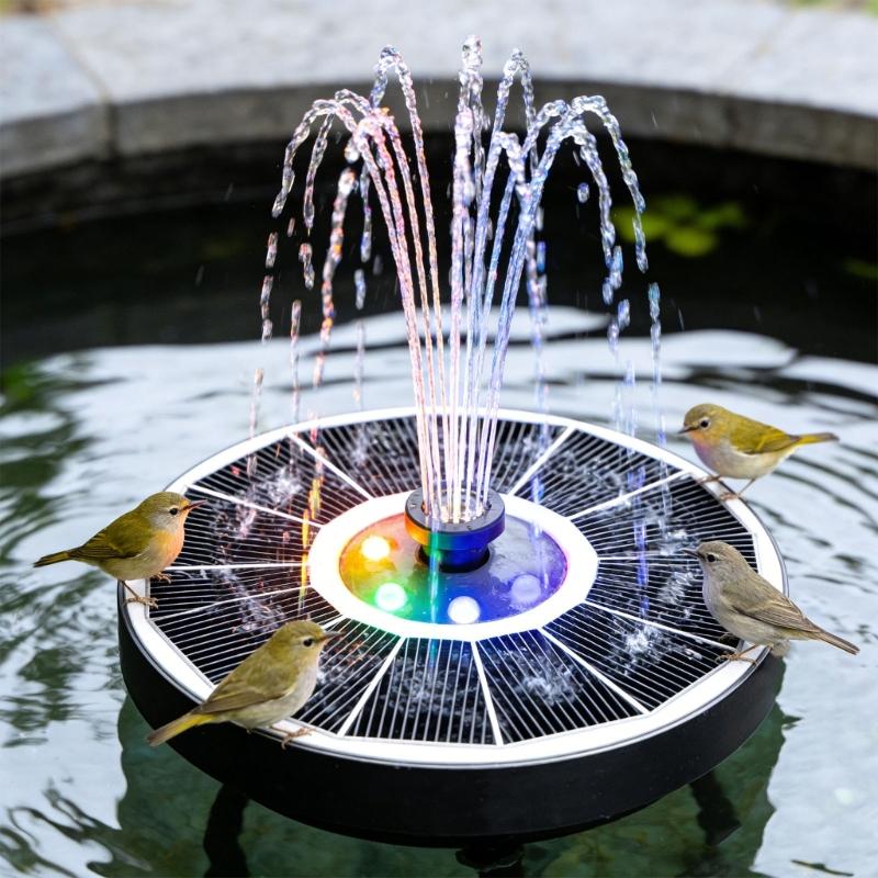 Runde Solarbetriebene Wasserfontäne Mit Dynamischer Farbbeleuchtung Ideal Für Kleine Wasserspiele Und Gärten