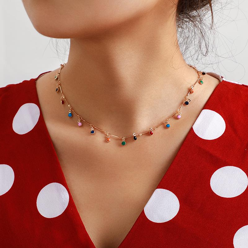 Wish bohemian wind colored small water droplets collarbone chain ins wind multicolored oil droplets craft necklace