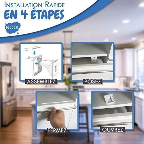10 Bloque Portes Invisibles + 2 clés + 12 Adhésifs de Rechange + Notice et Vidéo d'Installation - NODI - Sécurité placard et tiroir