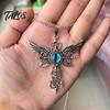 Personalized Dark Style Accessory Devil Eye Pendant Necklace, Gothic Winged Religious Charm Detailed Metal Engraving Statement Vintage Punk