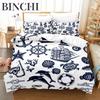 Nautical Bedding Set Ocean Anchor Duvet Cover Sailor Pirate Sea Adventure Bedspread For Kids Boys Navy Blue