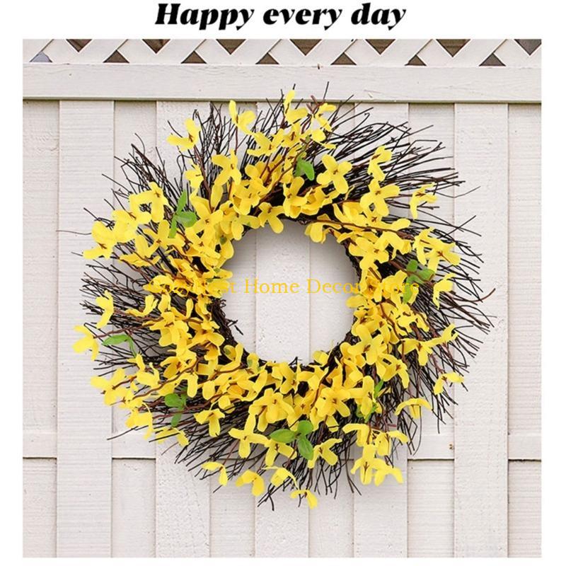 92MF Yellow Flower Wreath for Indoor and Outdoor Decorations, Artificial Spring Wreath for Front Door Wedding Decorations